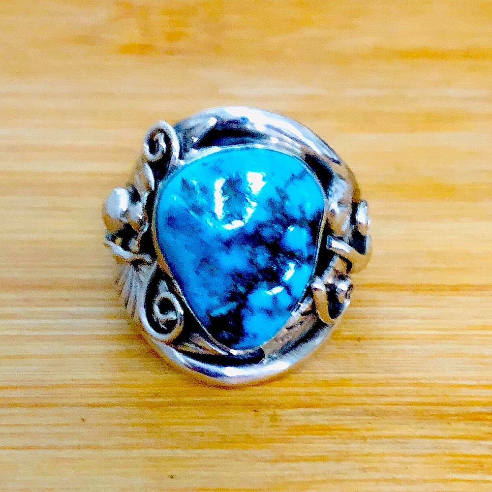 $98 Native American Southwest Artisan Estate Turquoise Ring Sterling Silver - Picture 2 of 11
